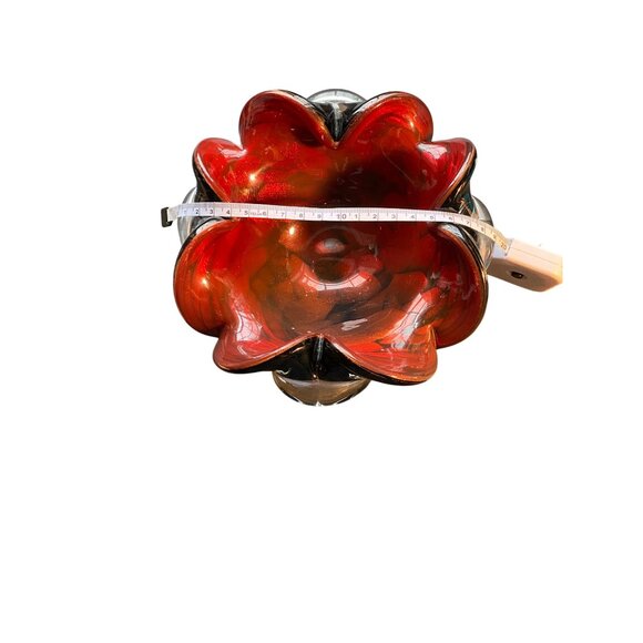 Handcrafted Murano Red & Black Art Glass Ashtray With Ruffled Edges And Gold Foi - Picture 2 of 10